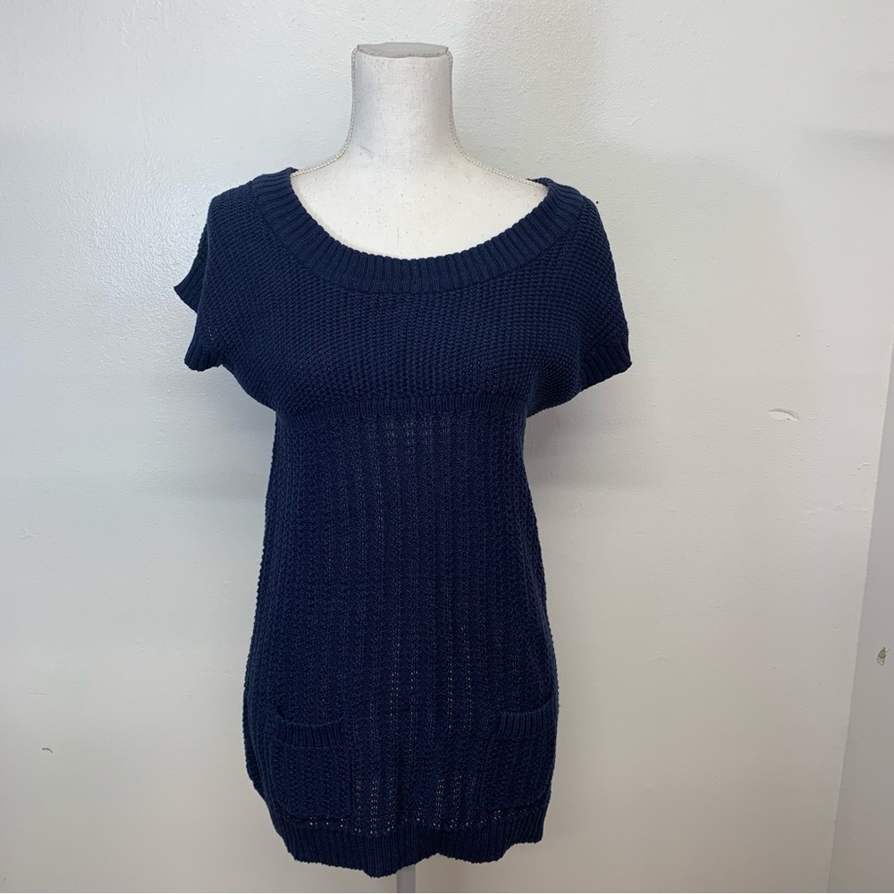 Mudd Y2K Empire Sweater Large  Blue Scoop Neck‎ Cap Sleeve Long Line Boho Casual